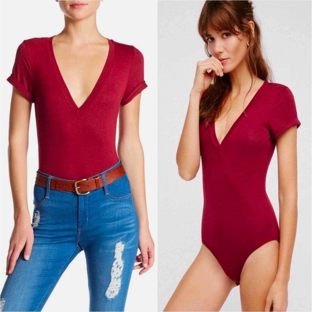 Free People Me Oh My Bodysuit Size M wine burgundy color